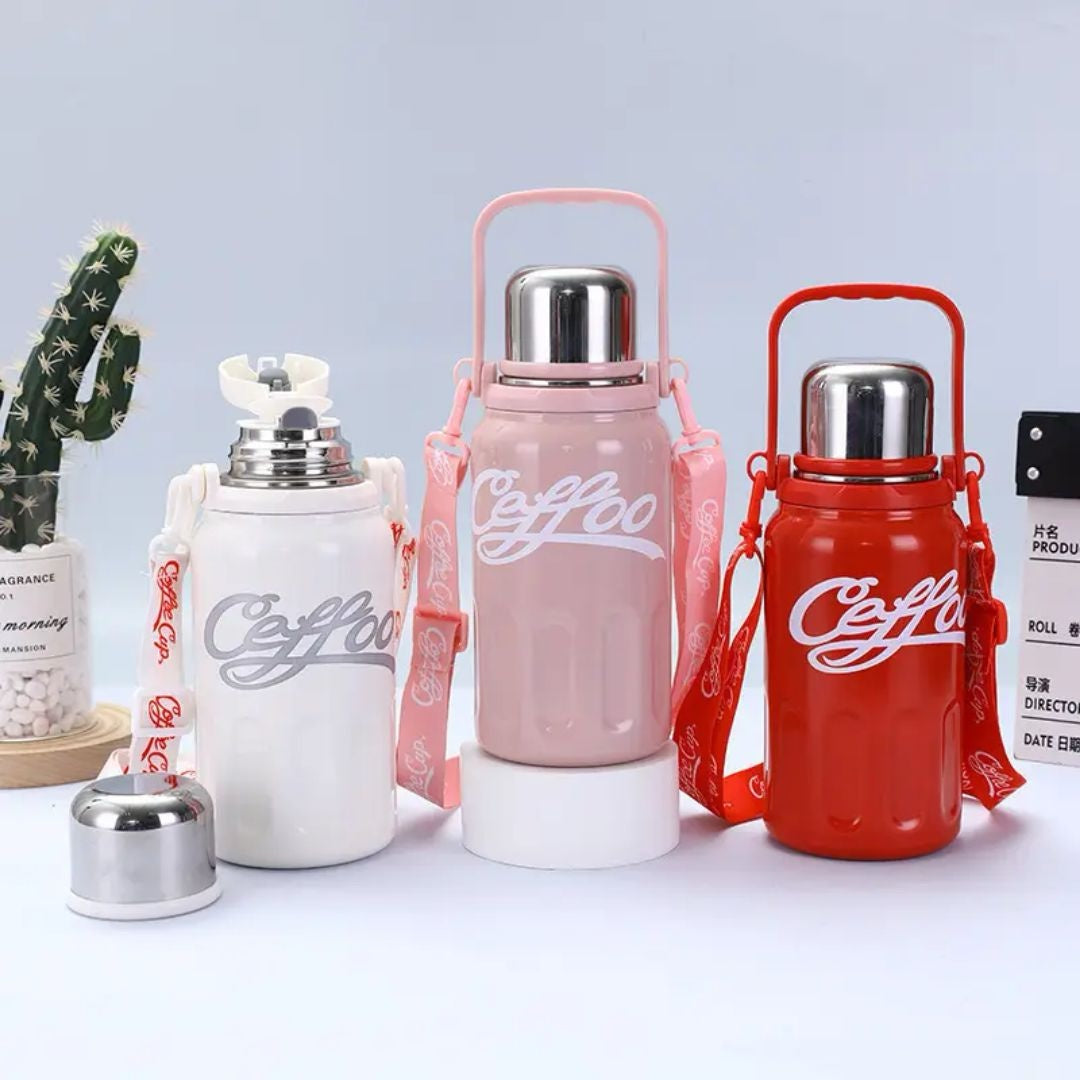 Coffee Thermos Flask – Portable Stainless Steel Travel Flask with Strap image 2