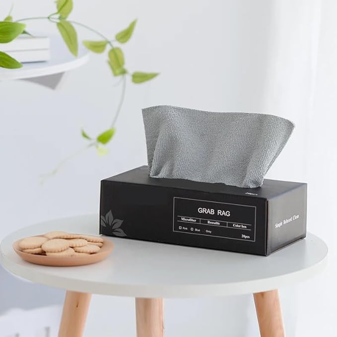 Disposable Microfiber Cleaning Towels in Tissue Box Dispenser image 0