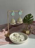 Elegant Pastel Jhumka Earrings – Traditional Gold-Plated Filigree Drop Earrings with Pearl Accents image 0