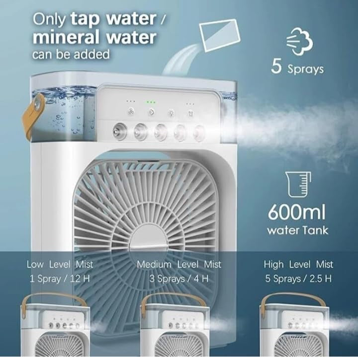 Portable Air Cooler Fan with Mist Spray, USB Powered Desktop Portable Cooling Fan, 60° Adjustable Mini Evaporative Cooler with Timer image 5