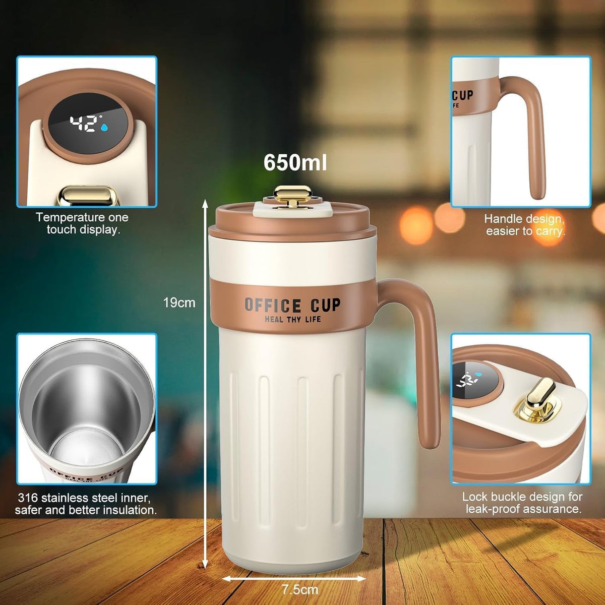 Temperature Display Mug – Smart 650ml Stainless Steel Travel Mug with LED Display image 5