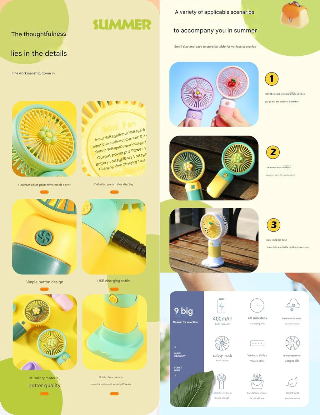 Cute Portable Mini Fan - USB Rechargeable, Multicolour image 1