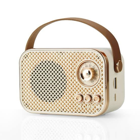 Retro Bluetooth Speaker with Leather Strap – Vintage Portable Wireless Radio, Mesh Grille, Rose Gold Accents | Compact Rechargeable Desk Speaker image 4