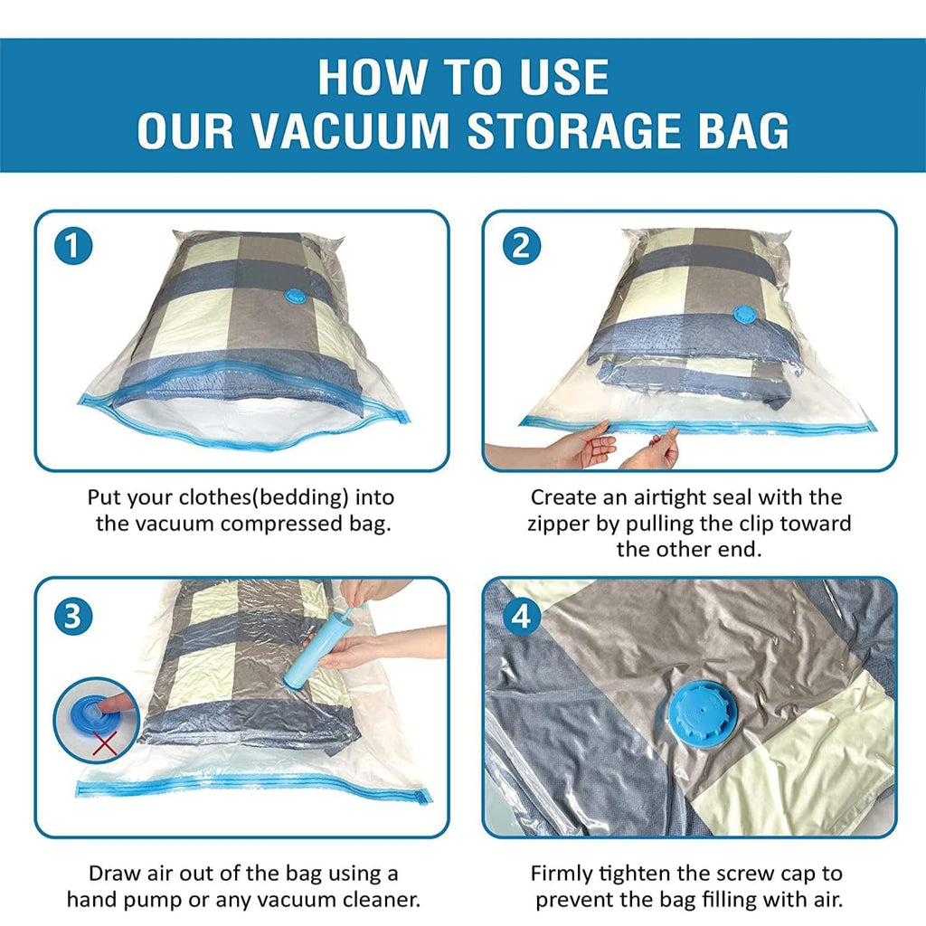5-Pack Vacuum Storage Bags with Travel Hand Pump | Heavy-Duty Space Saving Bags for Clothes, Blankets, and Bedding image 1