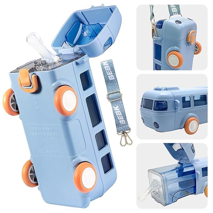 Bus-Shaped Children's Water Bottle with Carrying Strap image 0