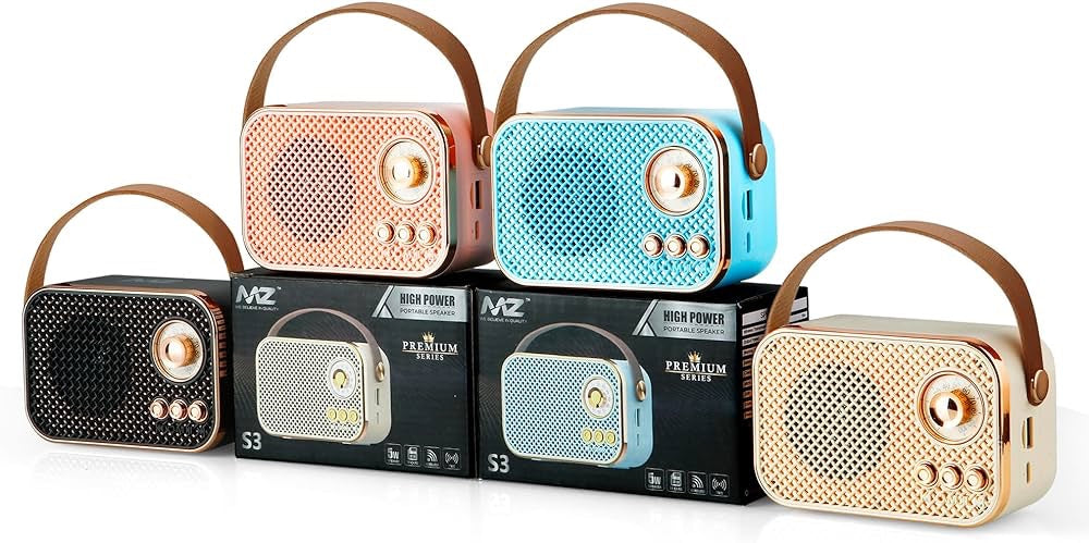 Retro Bluetooth Speaker with Leather Strap – Vintage Portable Wireless Radio, Mesh Grille, Rose Gold Accents | Compact Rechargeable Desk Speaker image 3