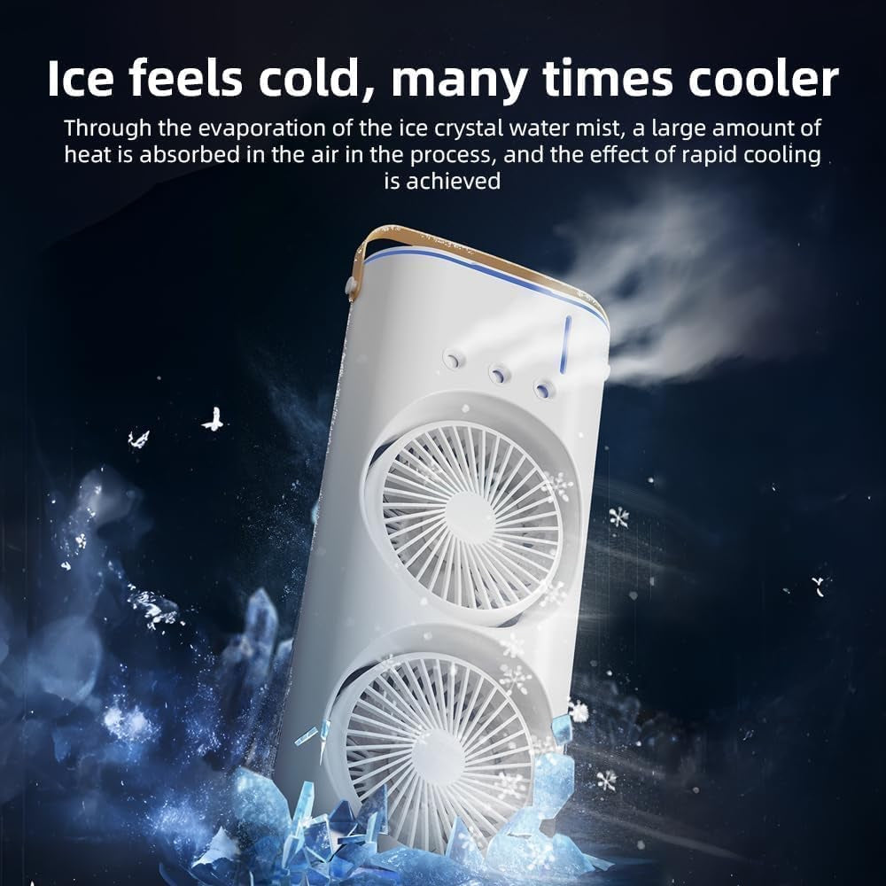Portable Double Ended Spray Fan with Misting | USB Rechargeable Mini Air Cooler with LED Light | 3 Speed Cooling Fan with 280ml Water Tank (Multicolor) image 1