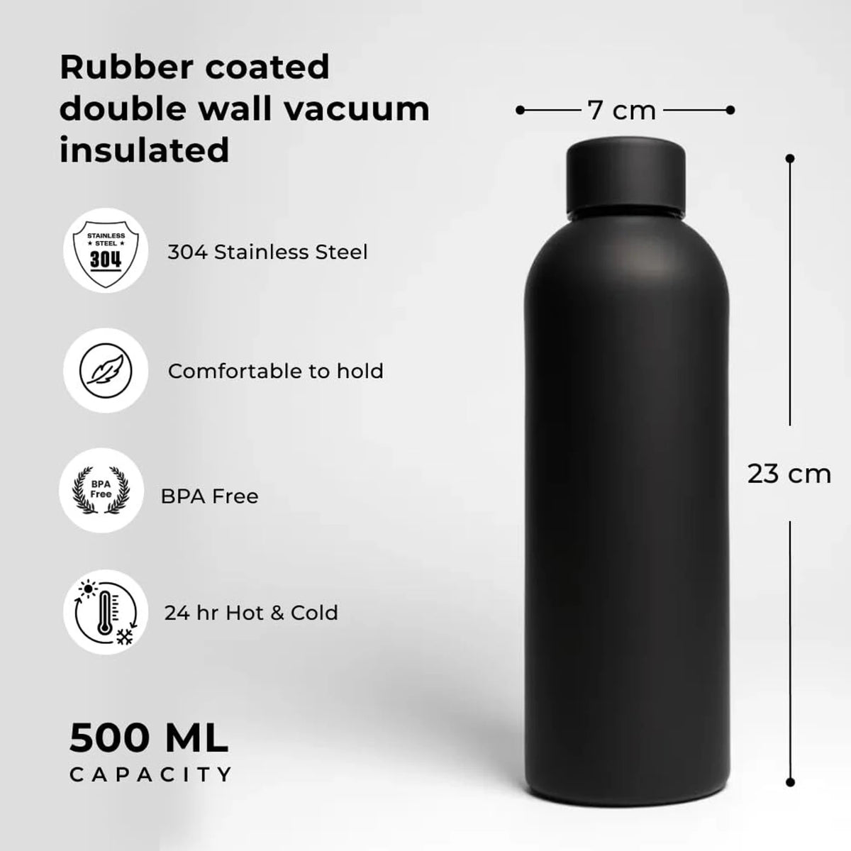 Stainless Steel Water Bottle 500ml – Vacuum Insulated Leakproof Flask image 3