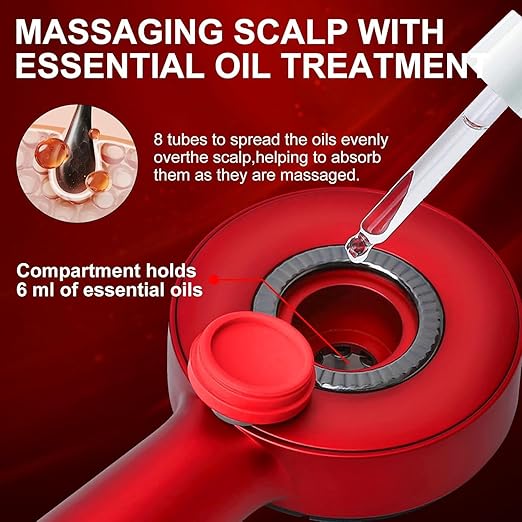 Electric Scalp Massager & Hair Oil Applicator – Red Light Therapy for Hair Growth, Vibrating Head Massager with 6ml Liquid Tank, Waterproof Scalp Treatment Tool for Stress Relief & Thinning Hair image 1