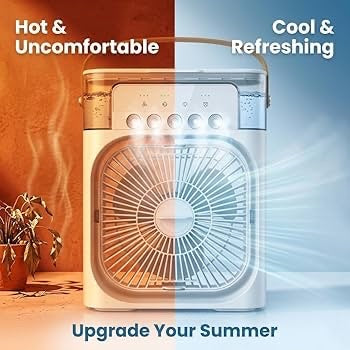 Portable Air Cooler Fan with Mist Spray, USB Powered Desktop Portable Cooling Fan, 60° Adjustable Mini Evaporative Cooler with Timer image 1