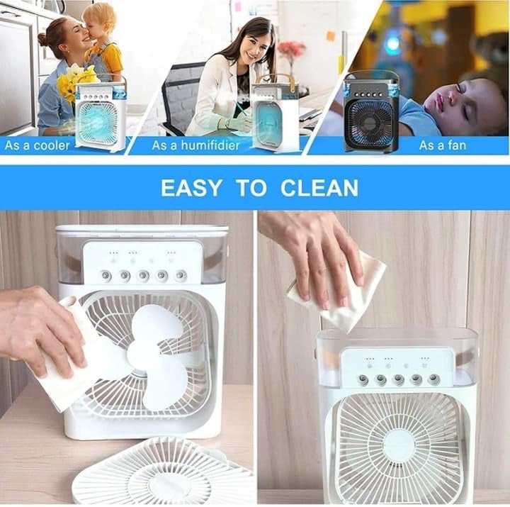 Portable Air Cooler Fan with Mist Spray, USB Powered Desktop Portable Cooling Fan, 60° Adjustable Mini Evaporative Cooler with Timer image 4