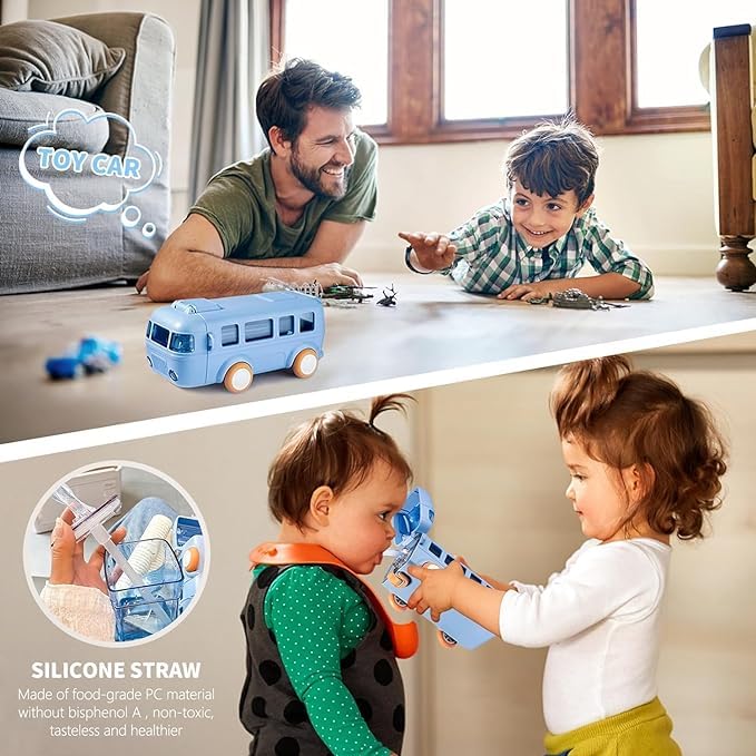 Bus-Shaped Children's Water Bottle with Carrying Strap image 1