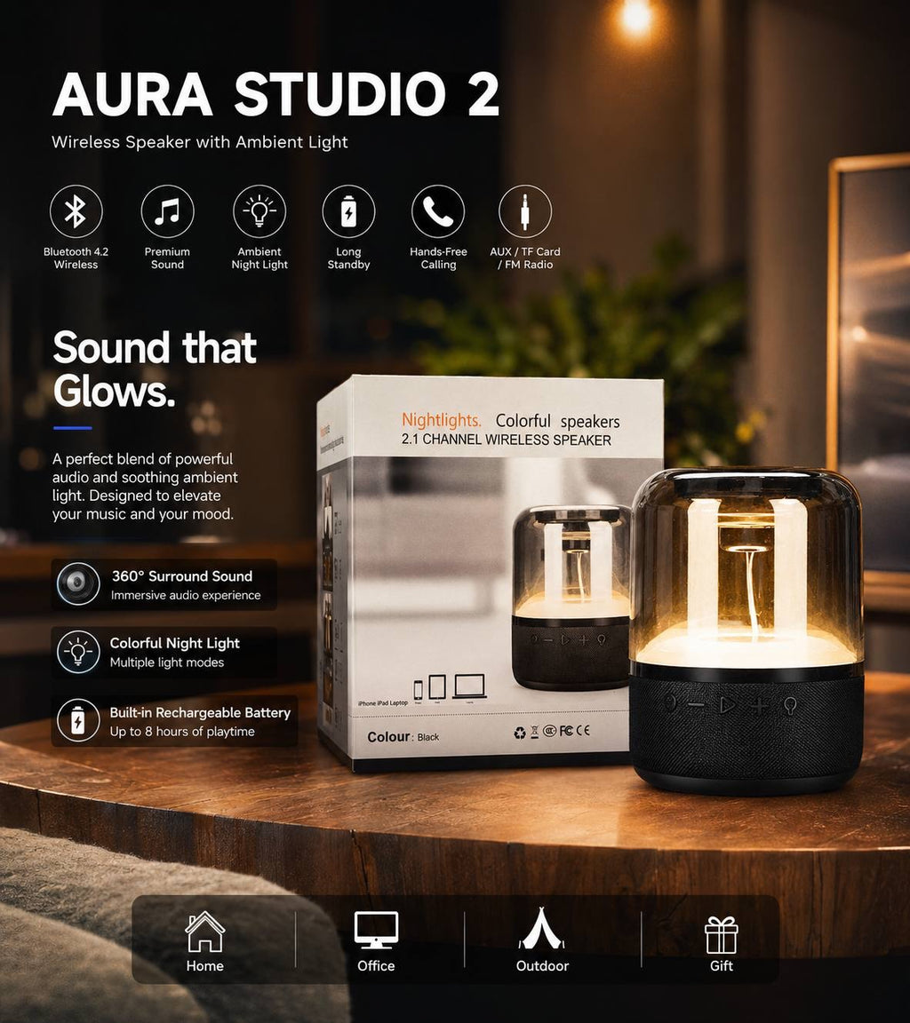 Portable Bluetooth Speaker with LED Light – 2.1 Channel Stereo Bass Wireless Speaker, Transparent Ambient Desktop Speaker for Home, Office, and Travel. image 0