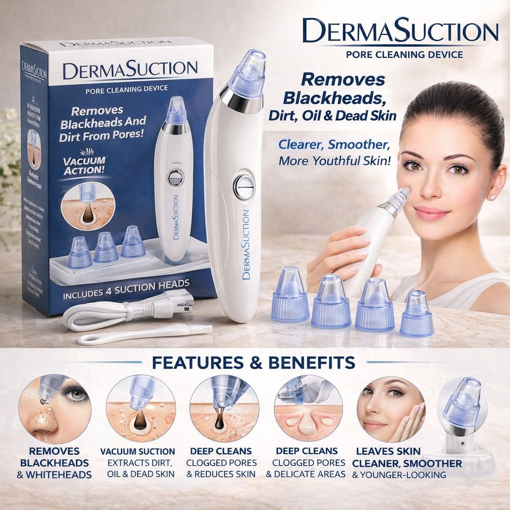 Derma Suction Electric Facial Pore Cleanser – Vacuum Blackhead Remover & Acne Suction Tool with 4 Interchangeable Heads image 0