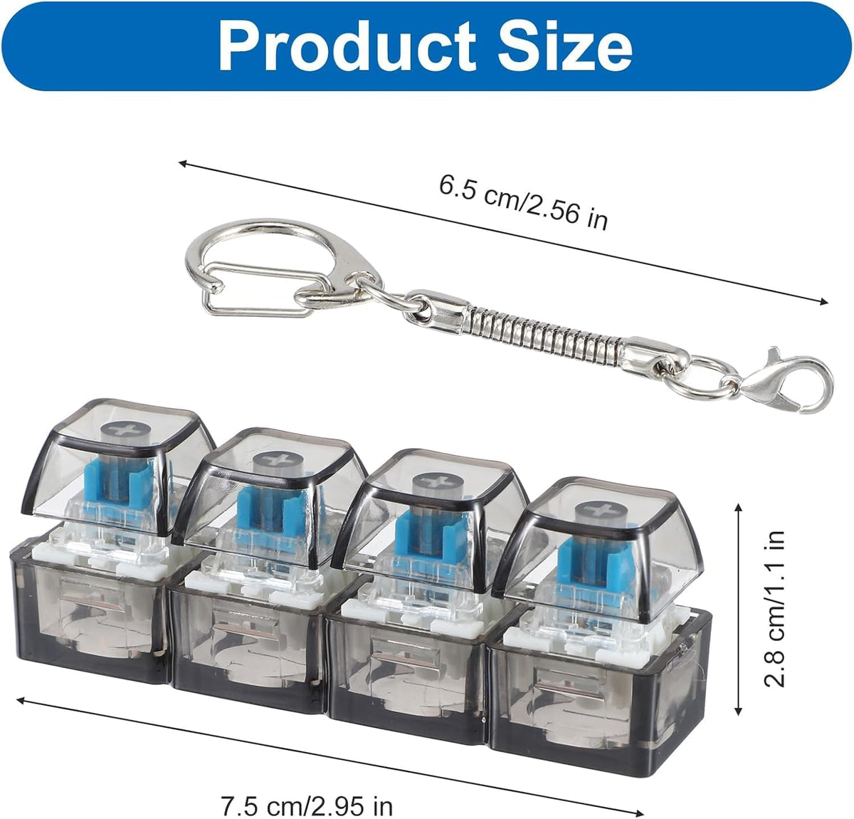 4-Key Mechanical Keyboard Keychain – Clear Acrylic Fidget Toy with Clicky Blue Switches image 6