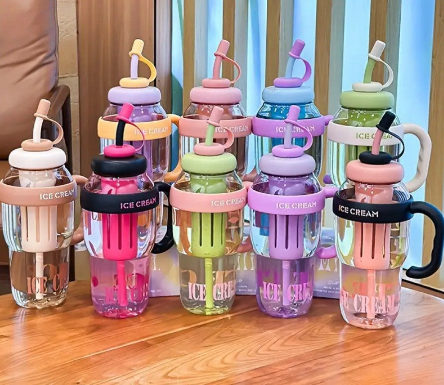 Ice Cream Water Bottle – Cute Portable Kids Water Bottle with Straw image 1