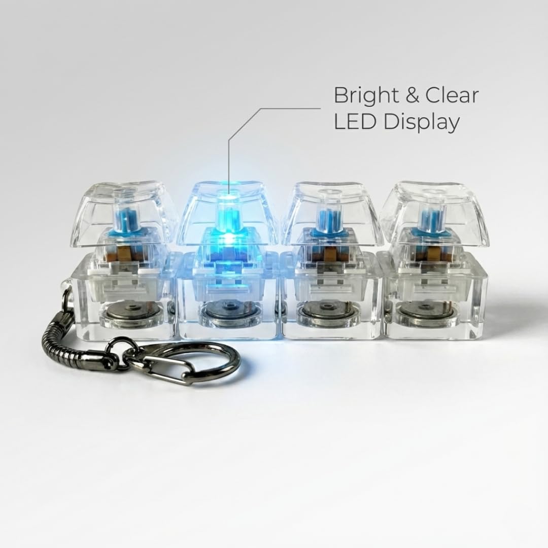 4-Key Mechanical Keyboard Keychain – Clear Acrylic Fidget Toy with Clicky Blue Switches image 3