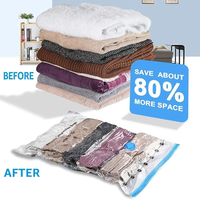 5-Pack Vacuum Storage Bags with Travel Hand Pump | Heavy-Duty Space Saving Bags for Clothes, Blankets, and Bedding image 5