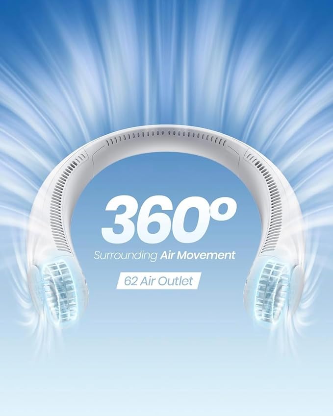 Portable Bladeless Neck Fan - 360° Cooling, USB Rechargeable, Hands-Free Wearable Fan (Multicolour Options) image 2