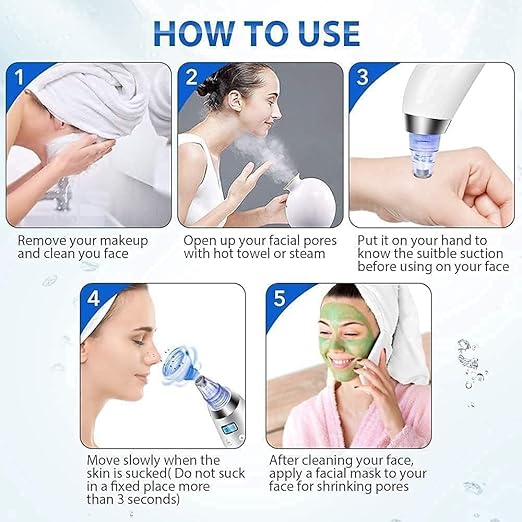 Derma Suction Electric Facial Pore Cleanser – Vacuum Blackhead Remover & Acne Suction Tool with 4 Interchangeable Heads image 2