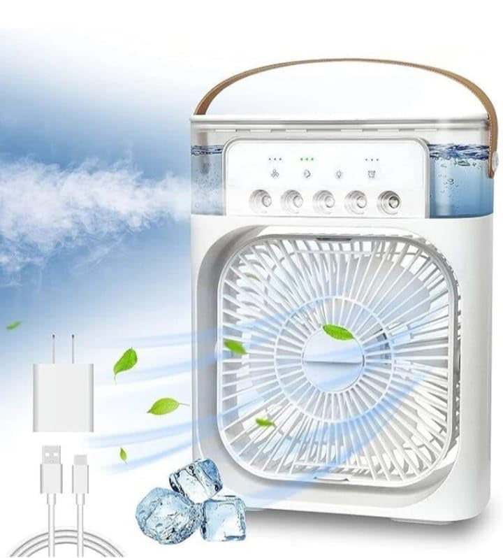 Portable Air Cooler Fan with Mist Spray, USB Powered Desktop Portable Cooling Fan, 60° Adjustable Mini Evaporative Cooler with Timer image 0