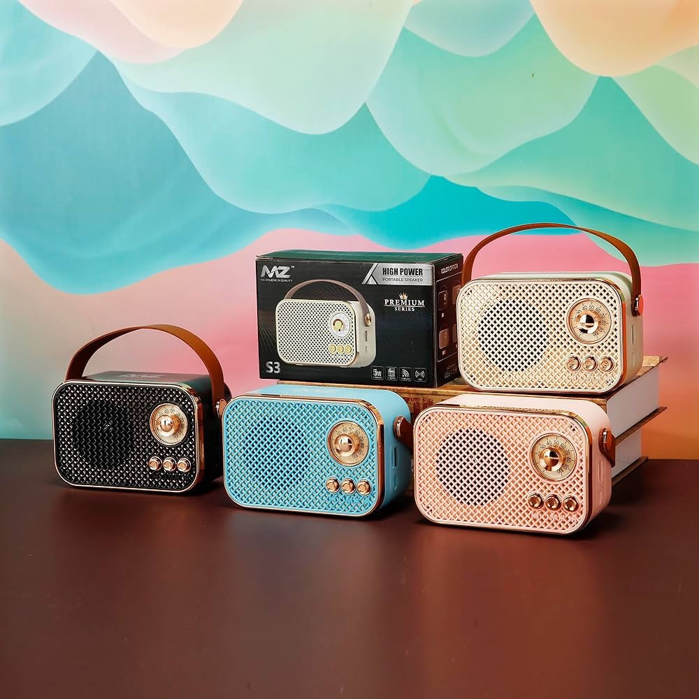 Retro Bluetooth Speaker with Leather Strap – Vintage Portable Wireless Radio, Mesh Grille, Rose Gold Accents | Compact Rechargeable Desk Speaker image 2