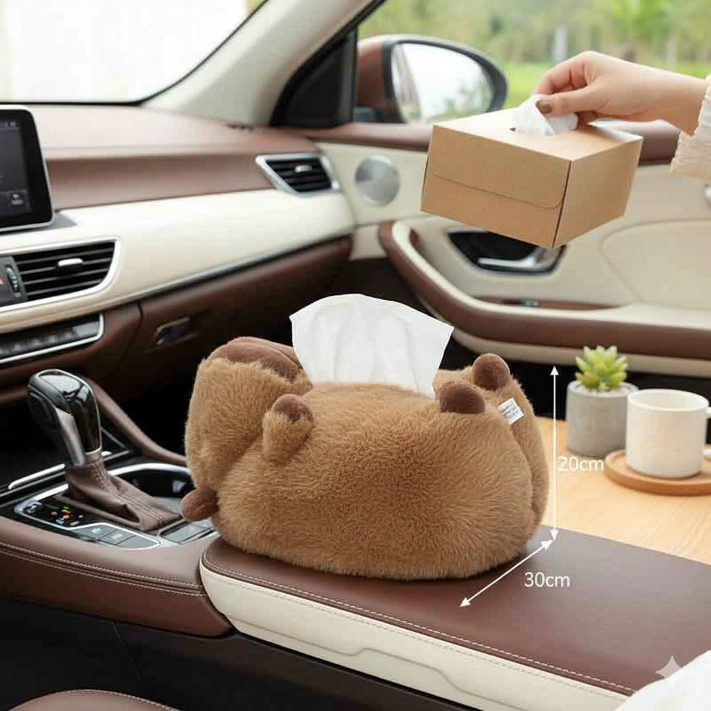 Capybara Tissue Box Holder – Plush Cute Car & Home Tissue Organizer image 2