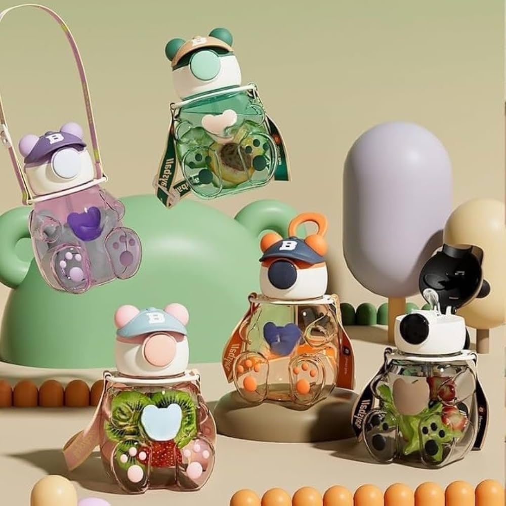 Teddy Bear Water Bottle – Cute Bear Sipper Bottle with Straw & Adjustable Strap image 4