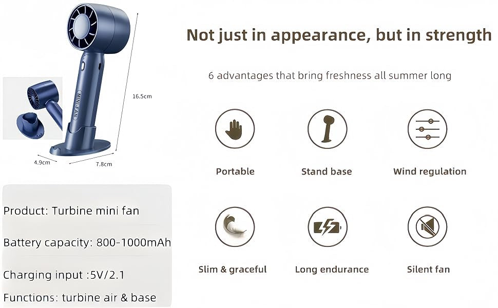 Handheld Mini Fan – Portable USB Rechargeable Fan with Base & 3 Speed Settings image 3
