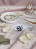 Vintage-Inspired Blue Sapphire and Diamond Floral Snowflake Statement Ring image 0