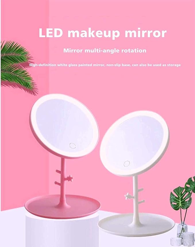 LED Vanity Mirror with Jewellery Organizer Stand – 180 Degree Rotation image 1