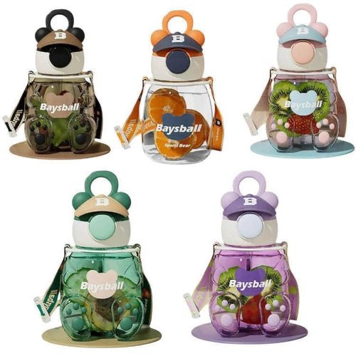 Teddy Bear Water Bottle – Cute Bear Sipper Bottle with Straw & Adjustable Strap image 2