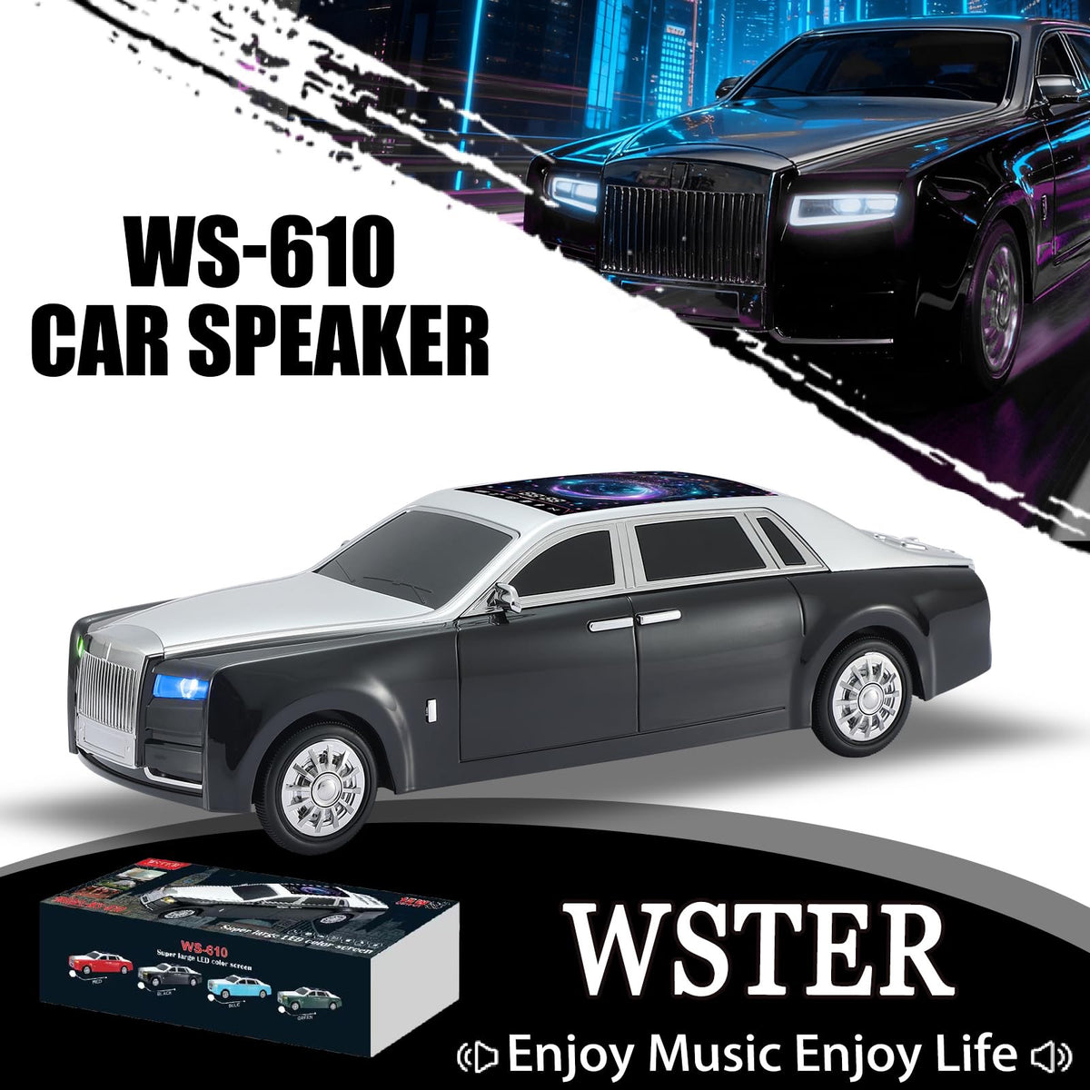 Luxury Sedan Replica Bluetooth Speaker – LED Starry Sky Screen Display, HD Sound image 1