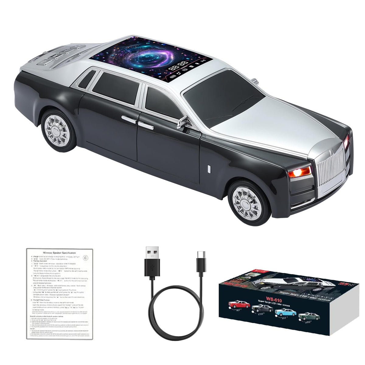 Luxury Sedan Replica Bluetooth Speaker – LED Starry Sky Screen Display, HD Sound image 0