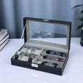 Unisex Watch Box and Sunglass Case Organizer with 6 Slots for Watches and 3 Slots for Sunglasses image 0