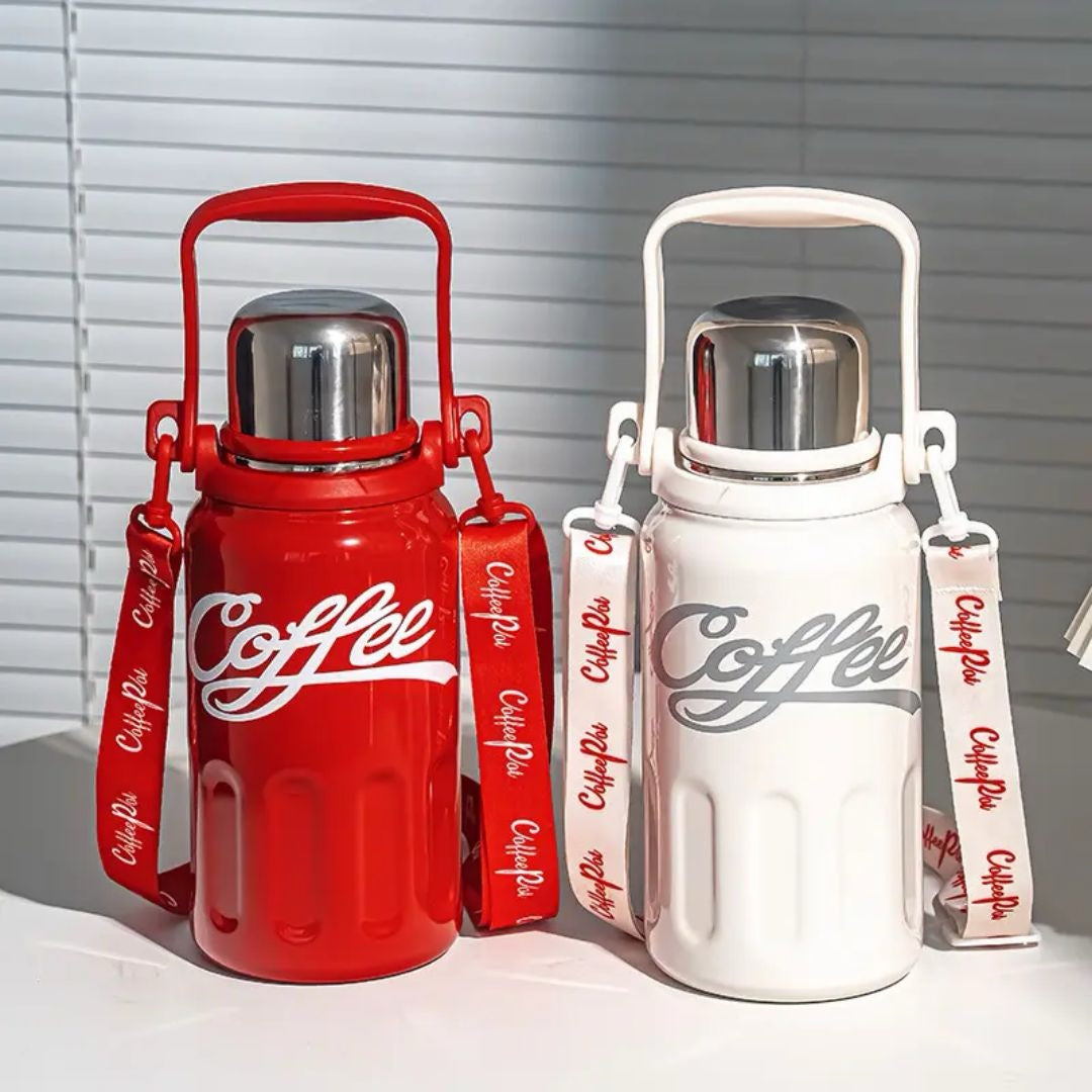 Coffee Thermos Flask – Portable Stainless Steel Travel Flask with Strap image 3