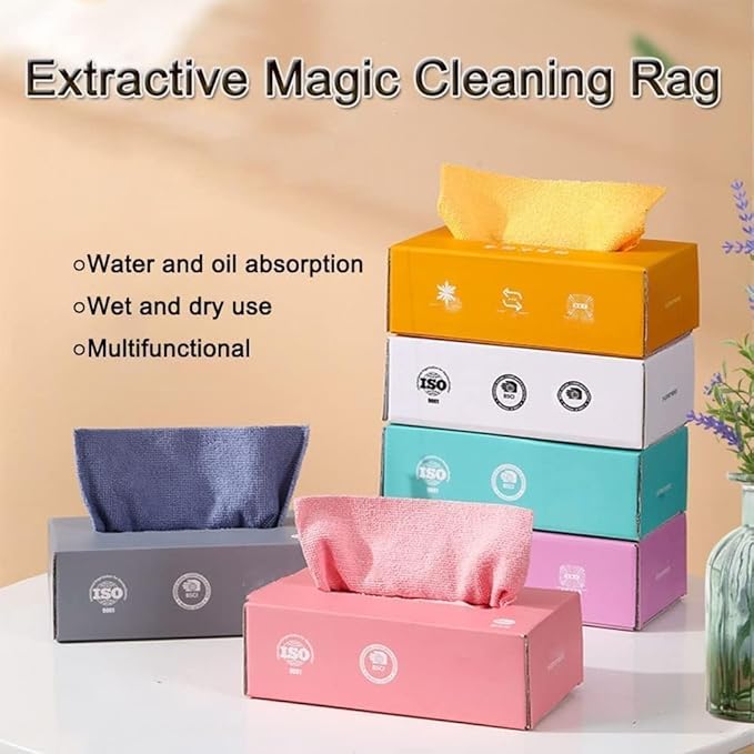 Disposable Microfiber Cleaning Towels in Tissue Box Dispenser image 1