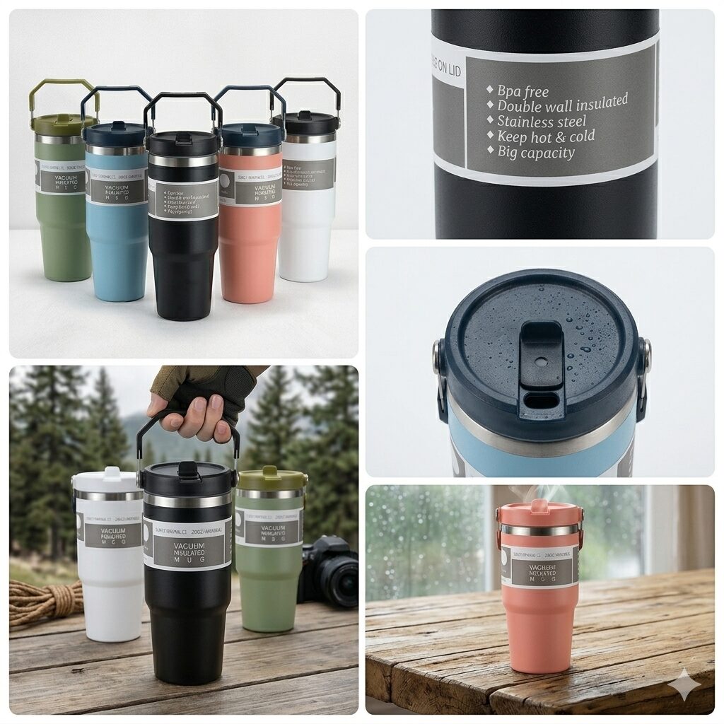 Insulated Travel Tumbler – 890ml Stainless Steel Thermal Coffee Mug with Handle image 1
