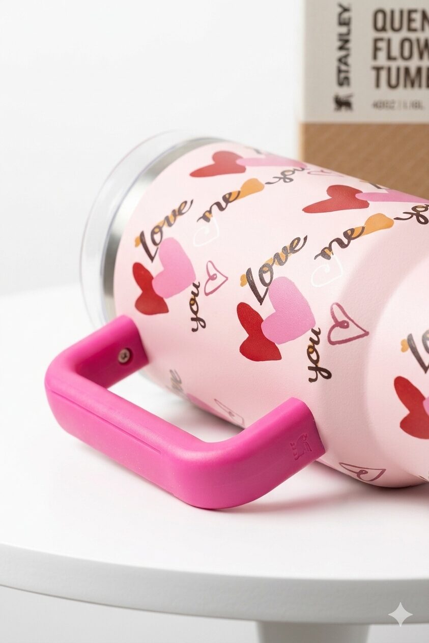 Pink Stanley Tumbler 40oz – Limited Edition Valentine's Pink Hearts Stanley Quencher Cup image 2