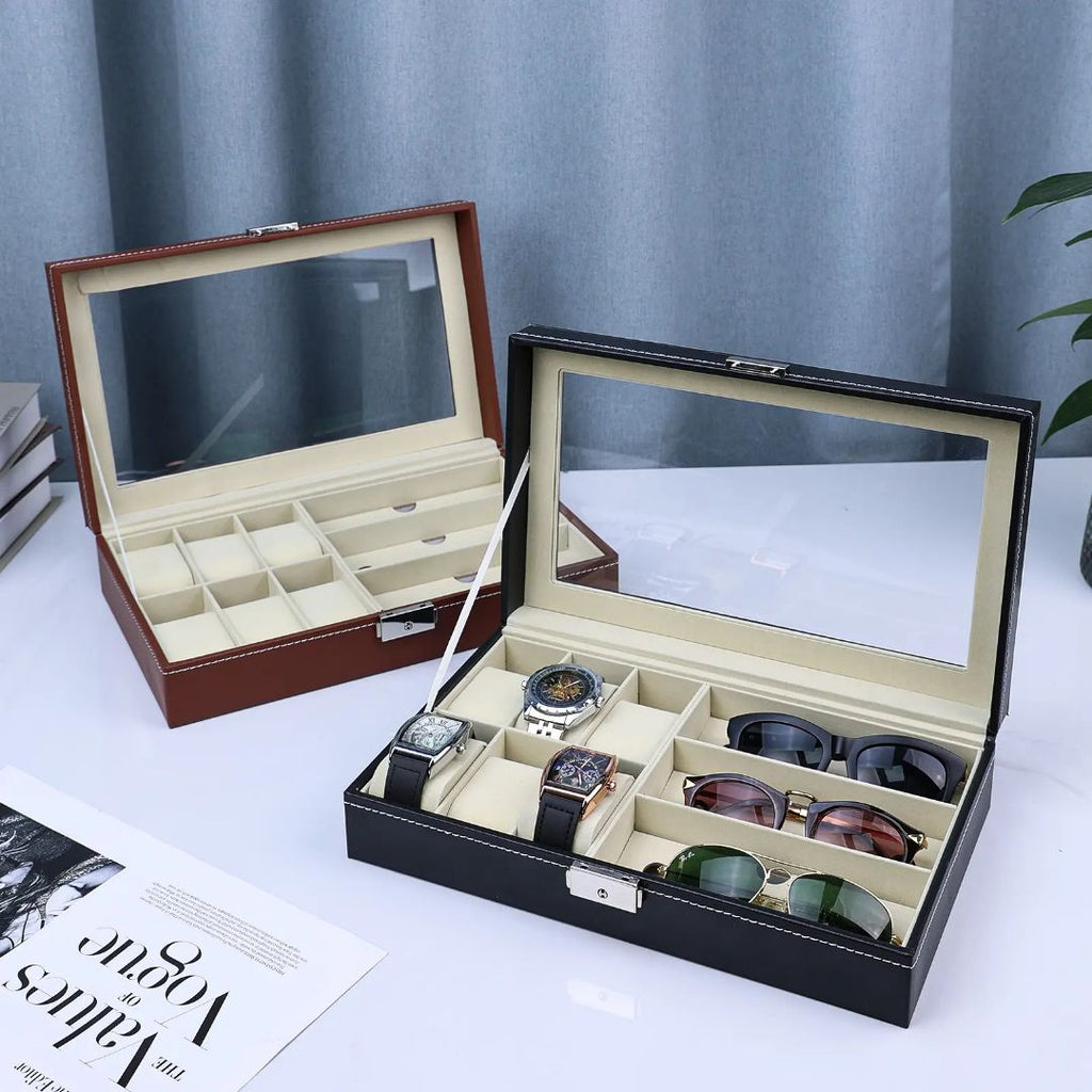 Unisex Watch Box and Sunglass Case Organizer with 6 Slots for Watches and 3 Slots for Sunglasses image 3