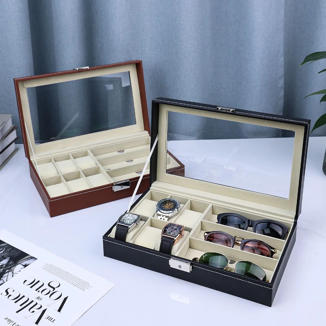 Unisex Watch Box and Sunglass Case Organizer with 6 Slots for Watches and 3 Slots for Sunglasses image 3