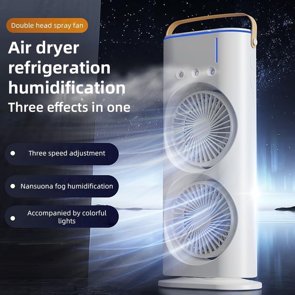 Portable Double Ended Spray Fan with Misting | USB Rechargeable Mini Air Cooler with LED Light | 3 Speed Cooling Fan with 280ml Water Tank (Multicolor) image 3