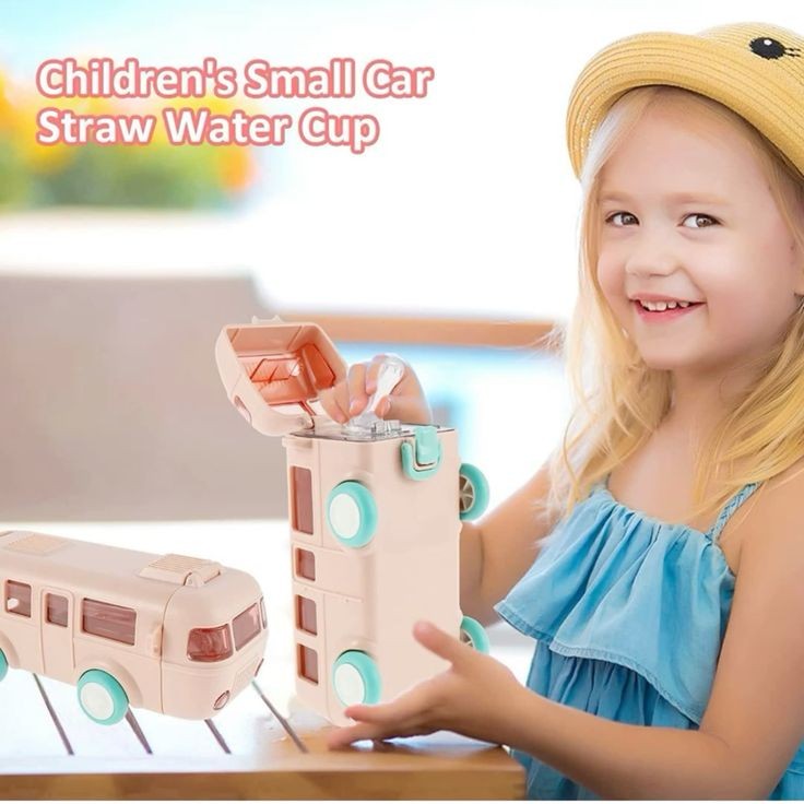 Bus-Shaped Children's Water Bottle with Carrying Strap image 3