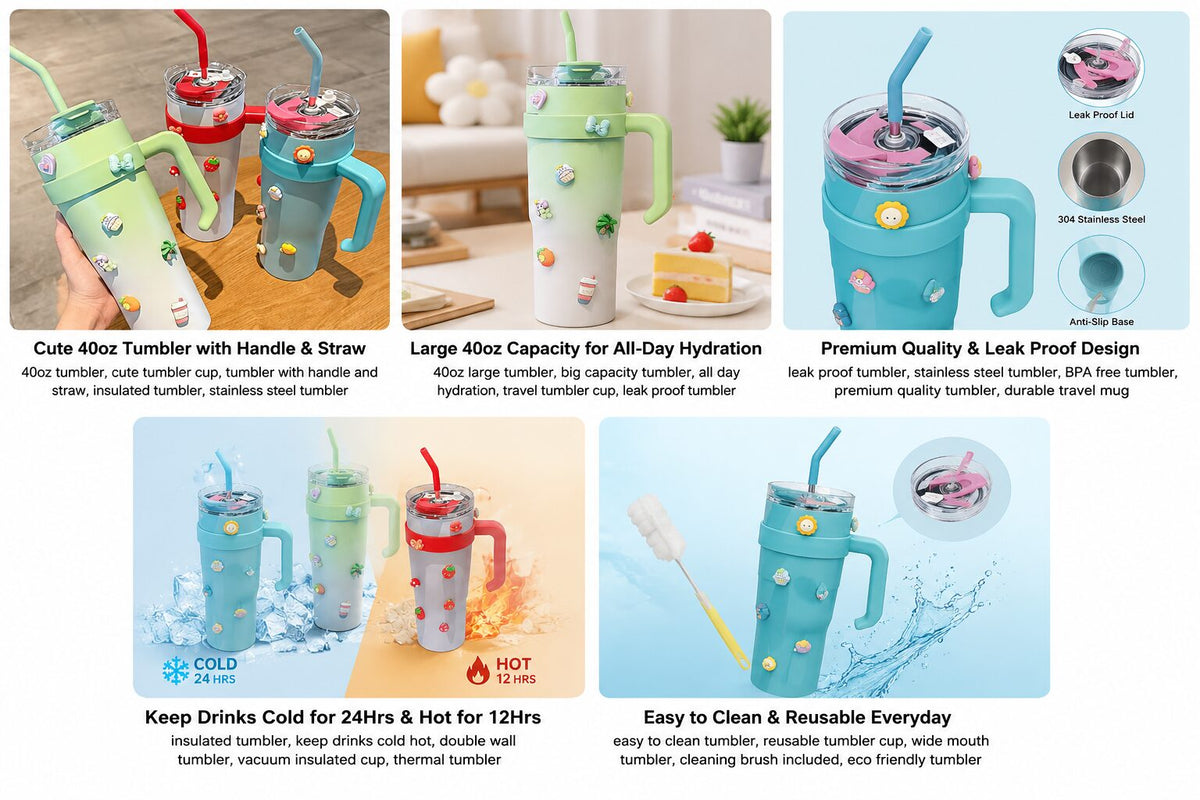 Cute Stainless Steel Tumbler – 40oz Insulated Tumbler with Charms image 4