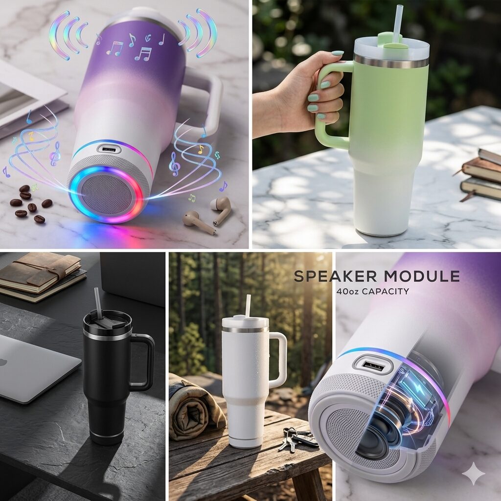Speaker Tumbler – Stainless Steel Bluetooth Speaker Tumbler with LED Lights image 1