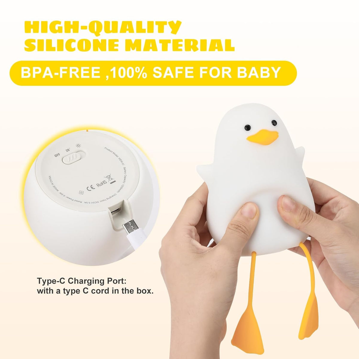 Cute Duck LED Night Lamp | Soft Warm Light, Rechargeable Bedside Lamp for Kids, Nursery & Home Décor image 2
