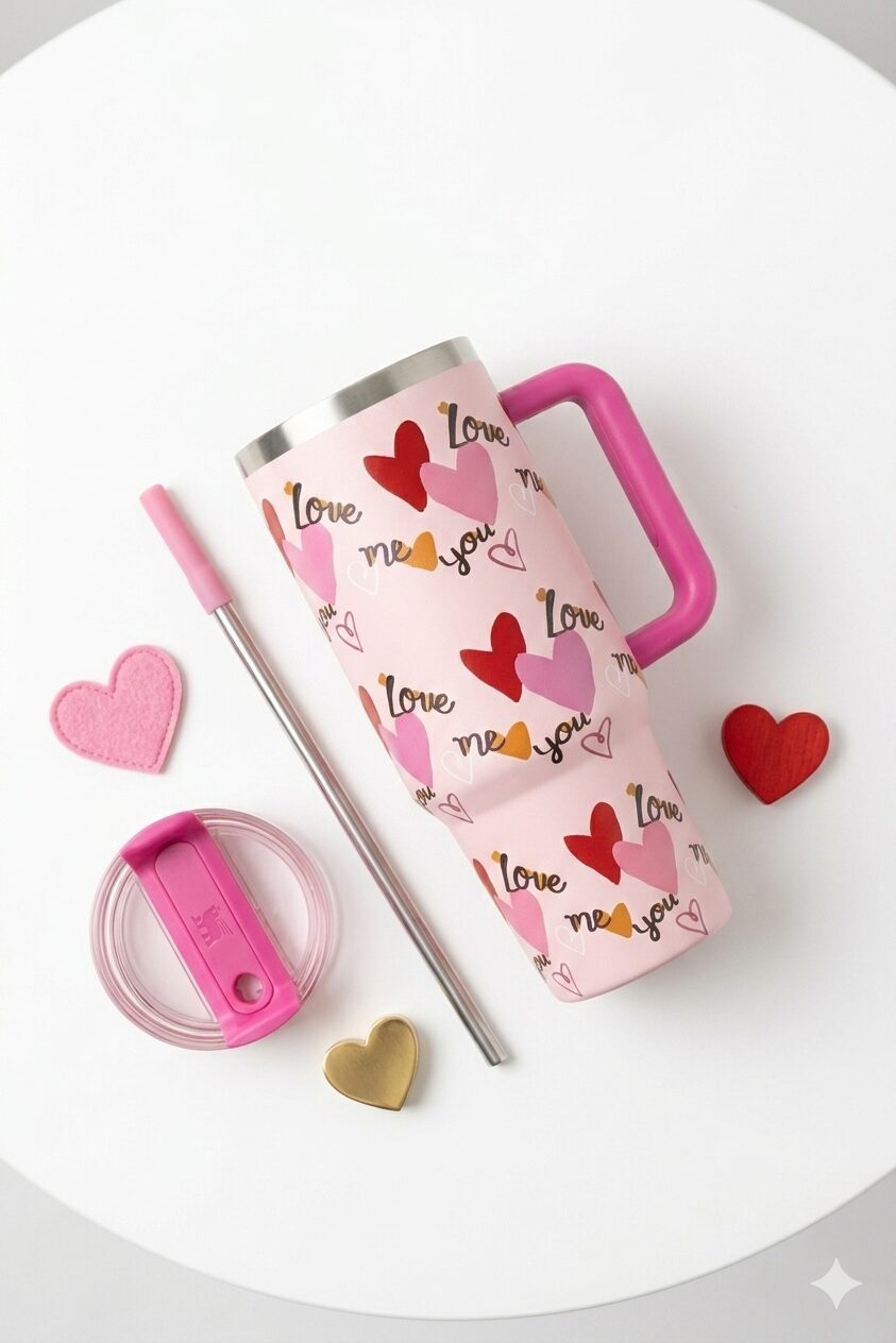 Pink Stanley Tumbler 40oz – Limited Edition Valentine's Pink Hearts Stanley Quencher Cup image 4