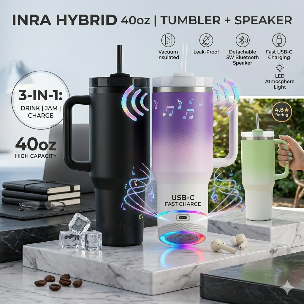 Speaker Tumbler – Stainless Steel Bluetooth Speaker Tumbler with LED Lights image 0
