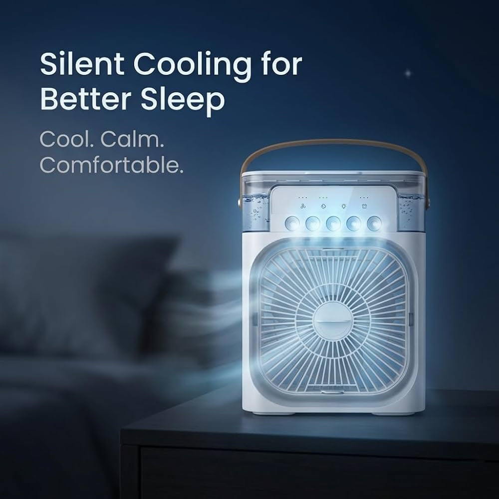 Portable Air Cooler Fan with Mist Spray, USB Powered Desktop Portable Cooling Fan, 60° Adjustable Mini Evaporative Cooler with Timer image 2