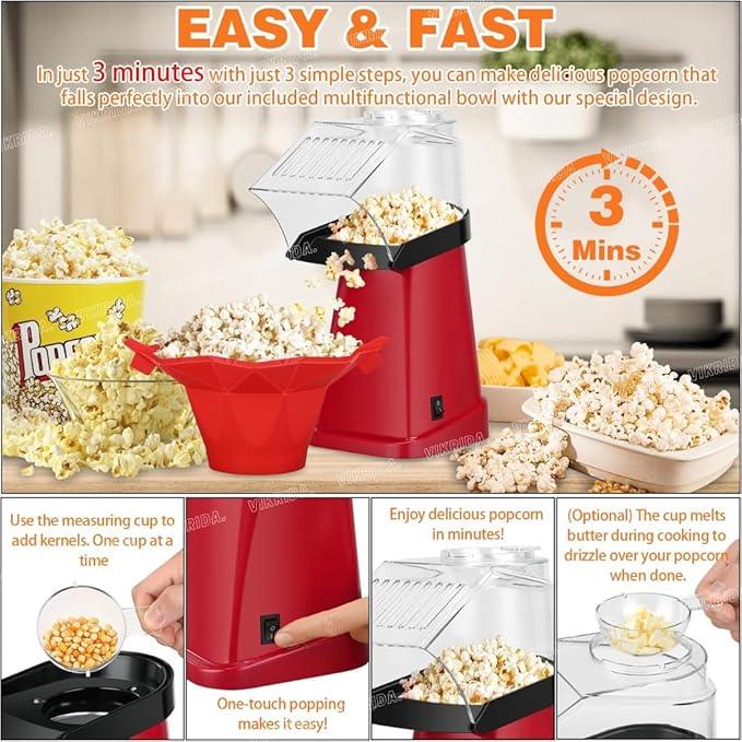 Popcorn Maker for Home – Hot Air Electric Oil-Free Popper Machine image 4